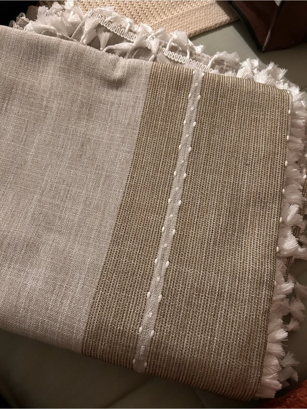 Beige Tassel Stripe Tablecloth - Home Dining